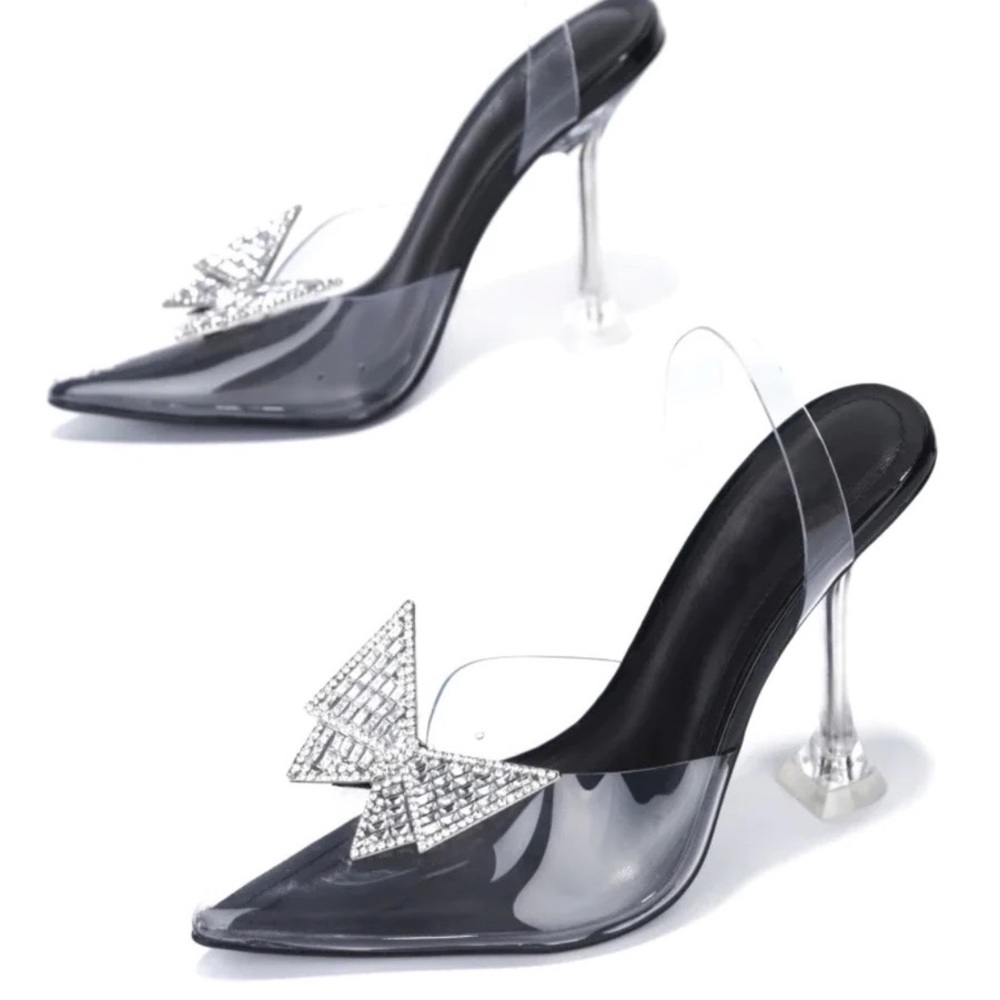 Women heel strap clear shoes